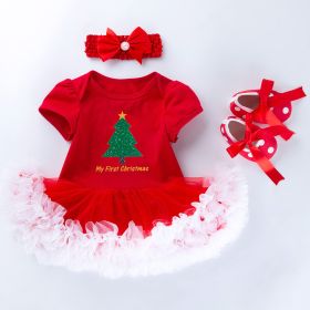 Baby Christmas New Short Sleeve Cartoon Mesh Dress (Option: Shape16-80cm)