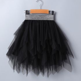 Girls' Cake Rainbow Puffy Irregular Mesh Skirt (Option: Black-110CM)