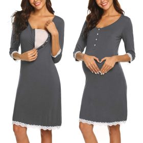 Pregnant Women Breastfeeding Five-point Sleeve Dress (Option: Dark gray-L)