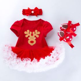 Baby Christmas New Short Sleeve Cartoon Mesh Dress (Option: Shape14-59cm)