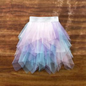 Girls' Cake Rainbow Puffy Irregular Mesh Skirt (Option: Light Blue-130cm)