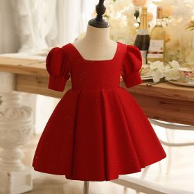 Girls' Piano Performance Dress Huatong Pengpeng Princess Skirt (Option: Wine Red-80cm)