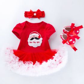 Baby Christmas New Short Sleeve Cartoon Mesh Dress (Option: Shape13-59cm)