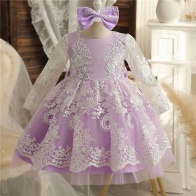 M Baby Girl Year Birthday Dress Newborn Christening Gown (Option: Purple-3T)