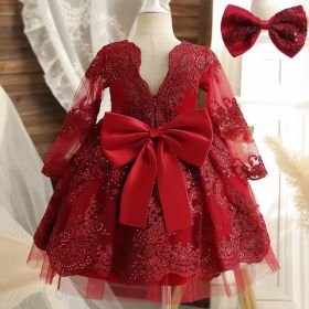 M Baby Girl Year Birthday Dress Newborn Christening Gown (Option: Red-9M)