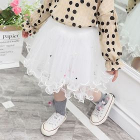 Tulle Tutu Fashion Bead Mesh Princess Skirt Children Dance Skirt Fashion (Option: White-80cm)