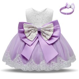 M Baby Girl Year Birthday Dress Newborn Christening Gown (Option: Purple1-9M)