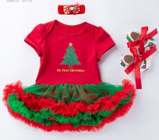 Baby Christmas New Short Sleeve Cartoon Mesh Dress (Option: Shape17-80cm)