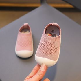 Girls' New Soft Sole Knitted Breathable Flyknit Shoes (Option: Pink-23)