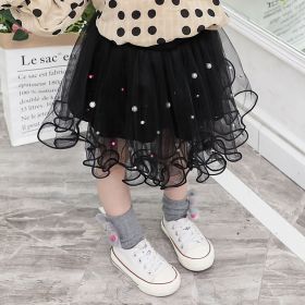 Tulle Tutu Fashion Bead Mesh Princess Skirt Children Dance Skirt Fashion (Option: Black-120CM)